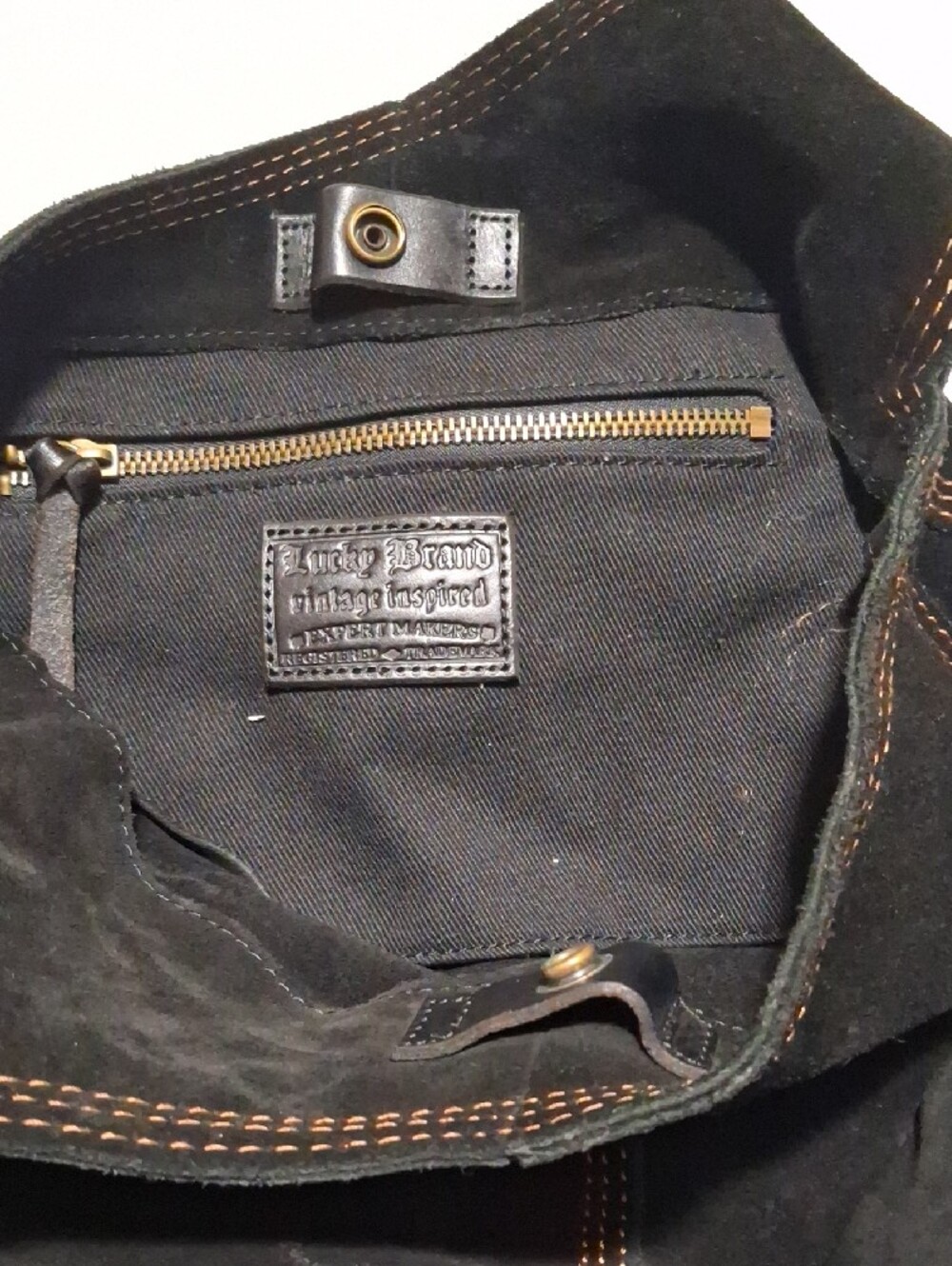 Lucky Brand Vintage Black Suede Shoulder Bag with Contrast Stitching - Picture 5 of 6